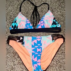 Colorful patterned strappy bikini